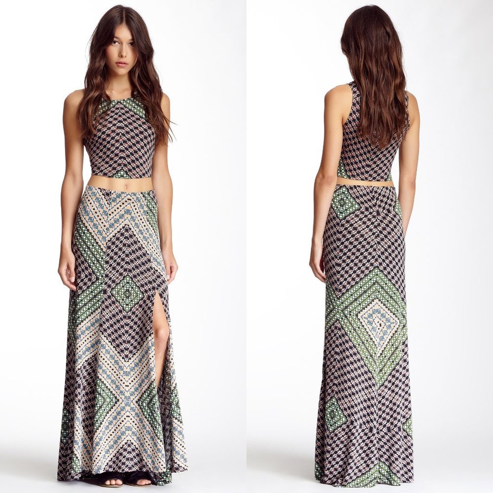 Eight Sixty Mosaic print high slit maxi skirt